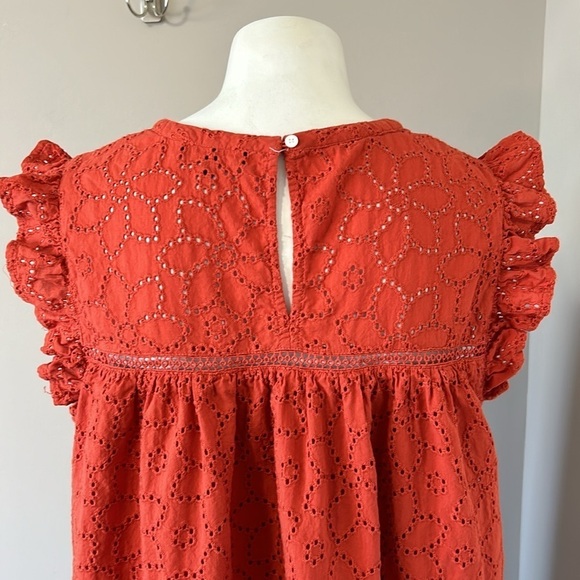 MADEWELL Eyelet Ruffle Sleeve Mini Dress Fresh Chili Orange Cap Sleeve Sz L - Picture 9 of 16